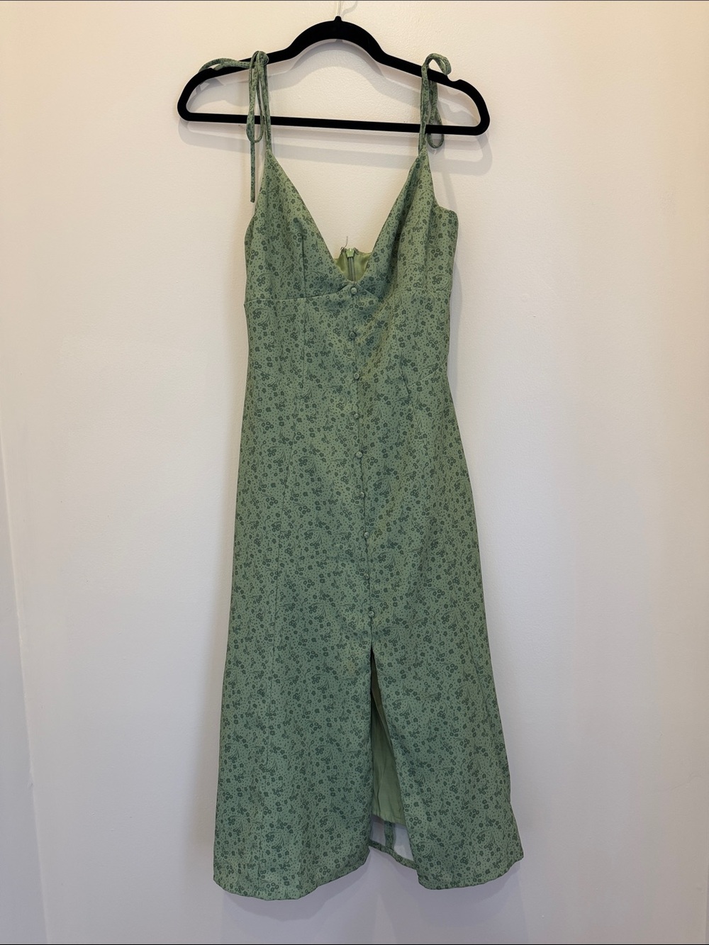 House of CB Sage Green Floral Tie-Shoulder Midi Dress